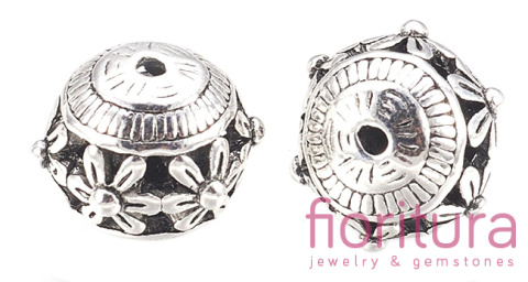 PRZEKŁADKA AŻUROWA KWIATY KULA 17x14MM KOLOR STARE SREBRO