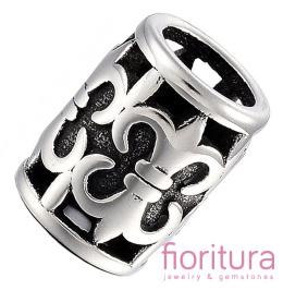 PRZEKŁADKA Z LILIJKĄ WALEC 12x9MM KOLOR STARE SREBRO