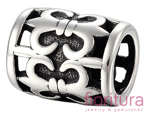 PRZEKŁADKA Z LILIJKĄ WALEC 12x9MM KOLOR STARE SREBRO