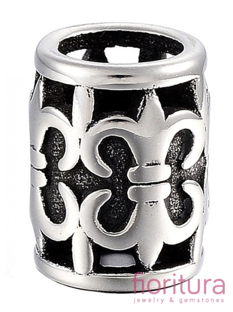 PRZEKŁADKA Z LILIJKĄ WALEC 12x9MM KOLOR STARE SREBRO