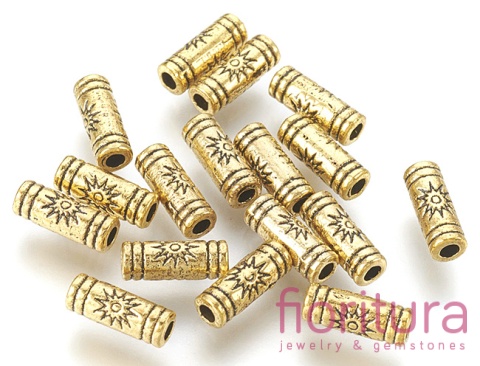 PRZEKŁADKA RURKA RZEŹBIONA 9,5x3,5MM KOLOR ANTYCZNE ZŁOTO