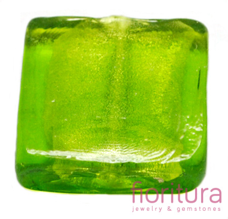 RĘCZNIE ROBIONE KORALIKI SZKLANE SZKŁO WENECKIE ZE SREBRNĄ FOLIĄ KWADRAT 12x12x6MM KOLOR LIME GREEN