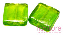 RĘCZNIE ROBIONE KORALIKI SZKLANE SZKŁO WENECKIE ZE SREBRNĄ FOLIĄ KWADRAT 12x12x6MM KOLOR LIME GREEN