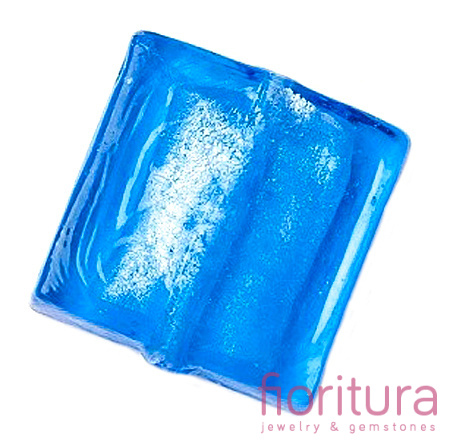RĘCZNIE ROBIONE KORALIKI SZKLANE SZKŁO WENECKIE ZE SREBRNĄ FOLIĄ KWADRAT 12x12x6MM KOLOR DODGER BLUE