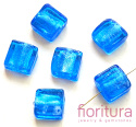 RĘCZNIE ROBIONE KORALIKI SZKLANE SZKŁO WENECKIE ZE SREBRNĄ FOLIĄ KWADRAT 12x12x6MM KOLOR DODGER BLUE