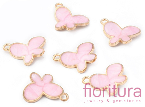 ZAWIESZKA EMALIOWANA RÓŻOWY MOTYL 17X12MM KOLOR ZŁOTY