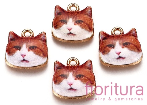 ZAWIESZKA EMALIOWANA RUDY KOT 14X13x3MM KOLOR ZŁOTY