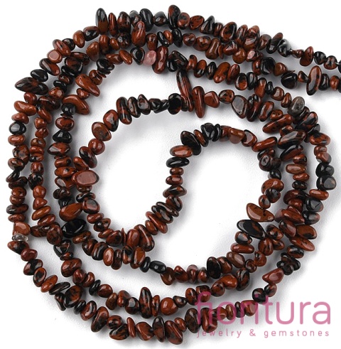 KAMIEŃ NATURALNY OBSYDIAN MAHONIOWY SIECZKA 5-12MM SZNUR