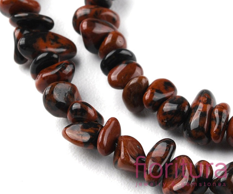 KAMIEŃ NATURALNY OBSYDIAN MAHONIOWY SIECZKA 5-12MM SZNUR