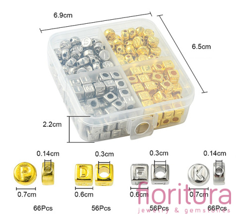 ZESTAW KORALIKÓW Z LITERAMI A-Z KOLOR SREBRNY I ZŁOTY 244SZT