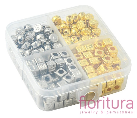ZESTAW KORALIKÓW Z LITERAMI A-Z KOLOR SREBRNY I ZŁOTY 244SZT