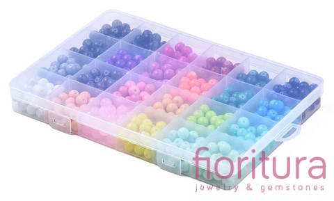 ZESTAW KORALIKÓW SZKLANYCH POWLEKANYCH KULA 8MM 24 KOLORY 550-600 SZT