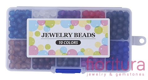 ZESTAW KORALIKÓW SZKLANYCH MATOWYCH KULA 4MM 10 KOLORÓW 1500-1550 SZT