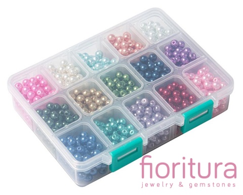 ZESTAW KORALIKÓW SZKLANYCH  PEREŁ KULA 6MM 15 KOLORÓW 1050 SZT