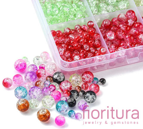 ZESTAW KORALIKÓW SZKLANYCH CRACLE KOLOR MIESZANY TRANSPARENTNY 24 RODZAJE 1880 SZT 