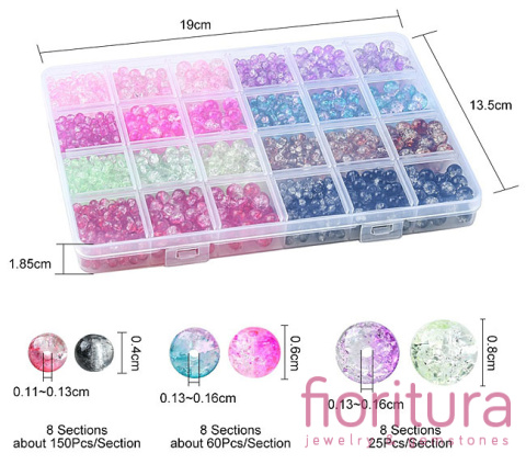 ZESTAW KORALIKÓW SZKLANYCH CRACLE KOLOR MIESZANY TRANSPARENTNY 24 RODZAJE 1880 SZT 