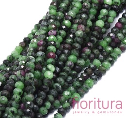 KAMIEŃ NATURALNY ZOISYT Z RUBINEM OPONKA FASETOWANA 5x3MM