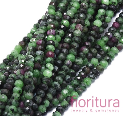 KAMIEŃ NATURALNY ZOISYT Z RUBINEM OPONKA FASETOWANA 5x3MM