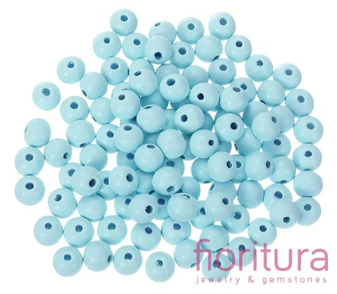 KORALIKI DREWNIANE KULA 8MM KOLOR LIGHT SKY BLUE