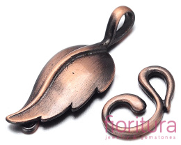 ZAPIĘCIE TYPU HAK  LIŚĆ 33x13x3MM KOLOR MIEDZIANY SZCZOTKOWANY