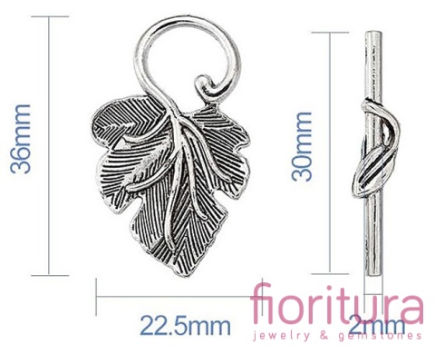 ZAPIĘCIE PRZEKŁADKOWE LIŚĆ 37x23x2MM KOLOR STARE SREBRO