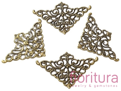 BAZA, ŁĄCZNIK,ZAWIESZKA NAROŻNIK FILIGRAN 33x51x1MM KOLOR STARE ZŁOTO