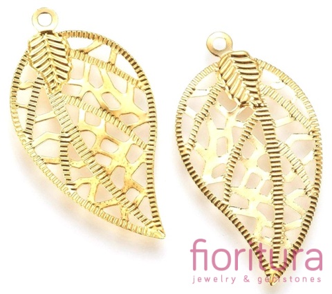 BAZA, ŁĄCZNIK,ZAWIESZKA FILIGRAN LIŚĆ 30x16x0,5MM KOLOR ZŁOTY