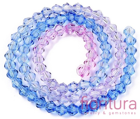 KORALIKI SZKLANE FASETOWANE BICON 4,5x4MM KOLOR NIEBIESKI/RÓŻOWY CIENIOWANY