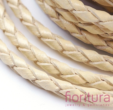 RZEMIEŃ OKRĄGŁY PLECIONY SKÓRA NATURALNA 3MM KOLOR LIGHT YELLOW