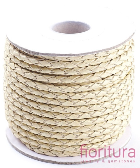 RZEMIEŃ OKRĄGŁY PLECIONY SKÓRA NATURALNA 3MM KOLOR LIGHT YELLOW