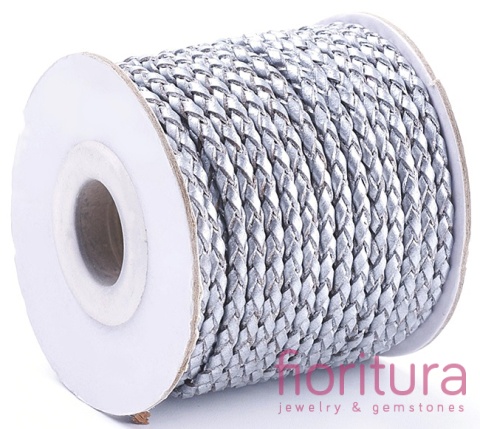 RZEMIEŃ OKRĄGŁY PLECIONY SKÓRA NATURALNA 3MM KOLOR SILVER