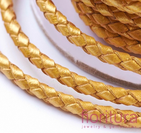 RZEMIEŃ OKRĄGŁY PLECIONY SKÓRA NATURALNA 3MM KOLOR GOLD