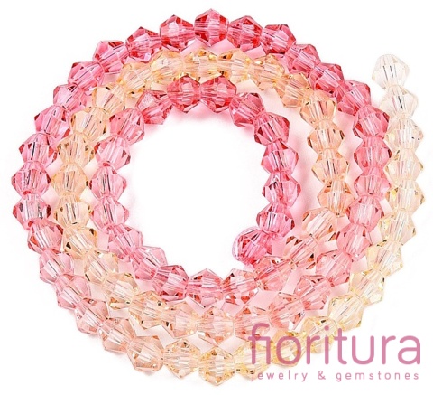 KORALIKI SZKLANE FASETOWANE BICON 4,5x4MM KOLOR RÓŻOWY/ŻÓŁTY CIENIOWANY