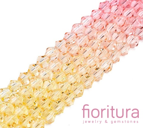 KORALIKI SZKLANE FASETOWANE BICON 4,5x4MM KOLOR RÓŻOWY/ŻÓŁTY CIENIOWANY