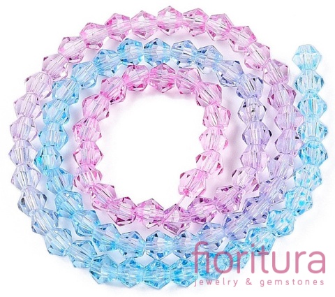 KORALIKI SZKLANE FASETOWANE BICON 4,5x4MM KOLOR NIEBIESKI/RÓŻOWY CIENIOWANY