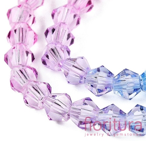 KORALIKI SZKLANE FASETOWANE BICON 4,5x4MM KOLOR NIEBIESKI/RÓŻOWY CIENIOWANY
