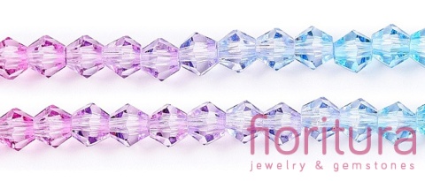 KORALIKI SZKLANE FASETOWANE BICON 4,5x4MM KOLOR NIEBIESKI/RÓŻOWY CIENIOWANY