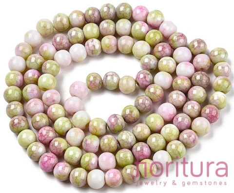 KORALIKI SZKLANE CRACLE IMITACJA KAMIENI PÓŁSZLACHETNYCH KULA 8MM KOLOR PINK GREEN
