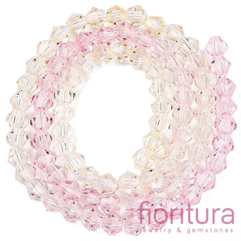 KORALIKI SZKLANE FASETOWANE BICON 4,5x4MM KOLOR RÓŻOWY/ŻÓŁTY CIENIOWANY