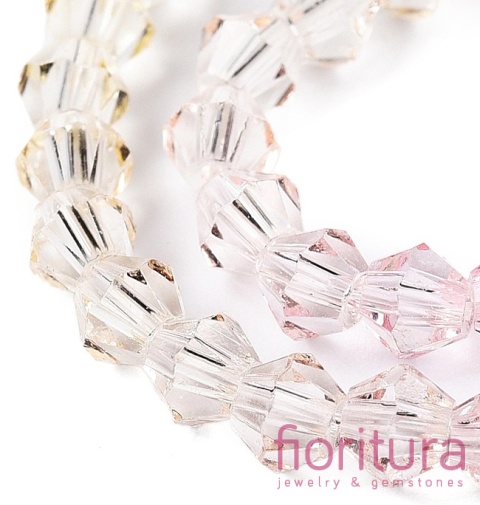 KORALIKI SZKLANE FASETOWANE BICON 4,5x4MM KOLOR RÓŻOWY/ŻÓŁTY CIENIOWANY