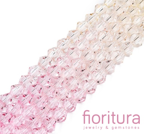 KORALIKI SZKLANE FASETOWANE BICON 4,5x4MM KOLOR RÓŻOWY/ŻÓŁTY CIENIOWANY