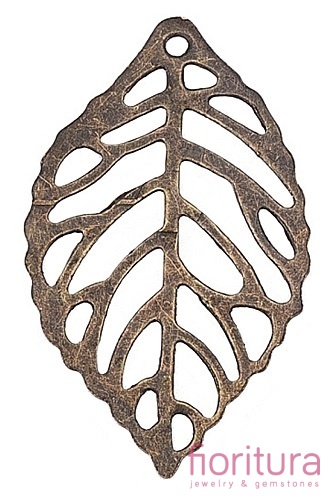 BAZA, ŁĄCZNIK,ZAWIESZKA FILIGRAN LIŚĆ 34x20x0,2MM KOLOR STARE ZŁOTO