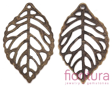 BAZA, ŁĄCZNIK,ZAWIESZKA FILIGRAN LIŚĆ 34x20x0,2MM KOLOR STARE ZŁOTO
