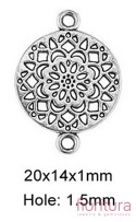  ŁĄCZNIK OKRĄGŁY Z KWIATEM 20x14x1MM KOLOR STARE SREBRO