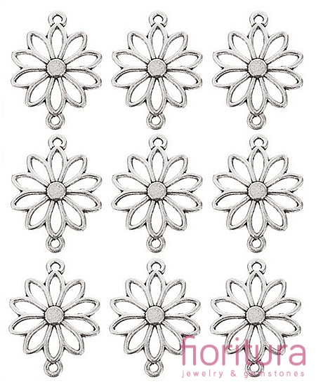 ŁĄCZNIK AŻUROWY KWIAT 25x19x2MM KOLOR STARE SREBRO