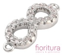 ŁĄCZNIK NIESKOŃCZONOŚĆ  Z SZEŚCIENNYMI CYRKONIAMI CRYSTAL 6x15x2,5MM KOLOR PLATINUM 