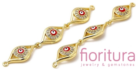 TRZY CZĘŚCIOWY ŁĄCZNIK EMALIOWANY  Z CYRKONIAMI MICRO PAVE  CZERWONE OKO PROROKA 63x10x3,8MM KOLOR ZŁOTY