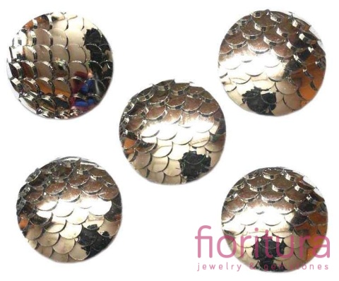 KABOSZON AKRYLOWY WZÓR RYBIEJ ŁUSKI KOŁO 18MM KOLOR CIEMNE SREBRO