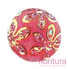 KABOSZON AKRYLOWY Z BROKATEM KOŁO 18MM KOLOR PINK AB