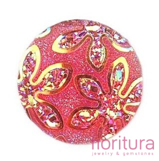 KABOSZON AKRYLOWY Z BROKATEM KOŁO 18MM KOLOR PINK AB